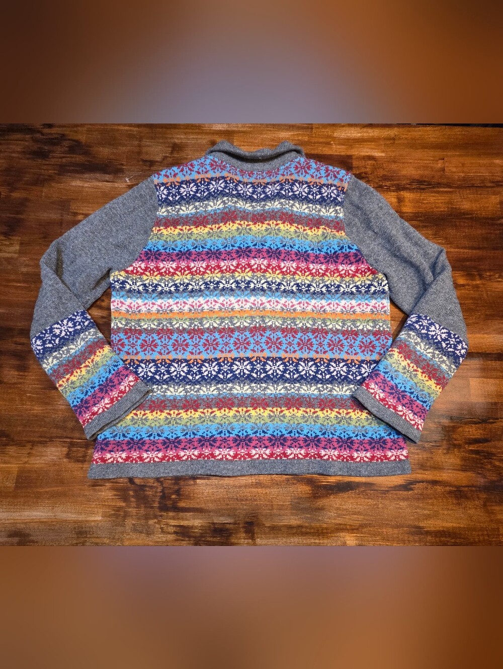 Vintage 90s Laura Ashley 100% Lambswool Cardigan Fair Isle Pattern SZ XL Cottege - Picture 6 of 6